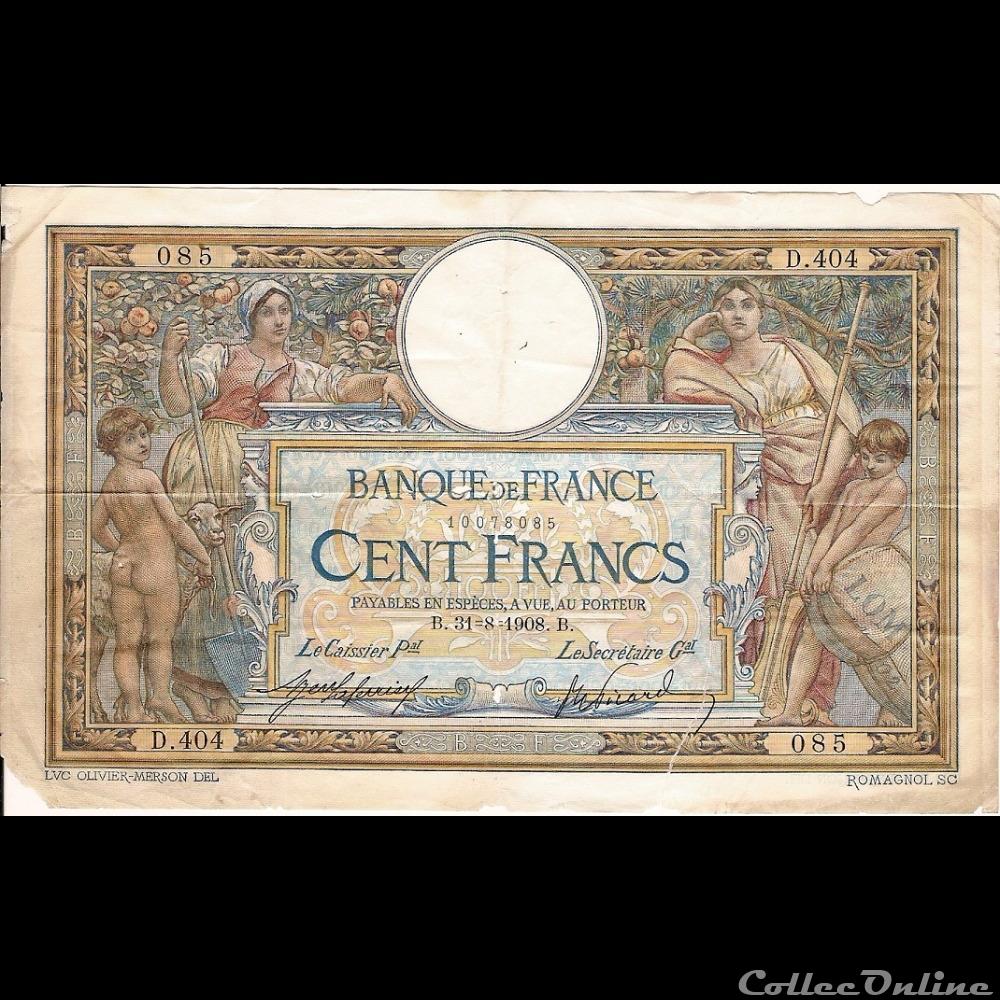 billet france banque de xxe 31 08 1908 d 404 085