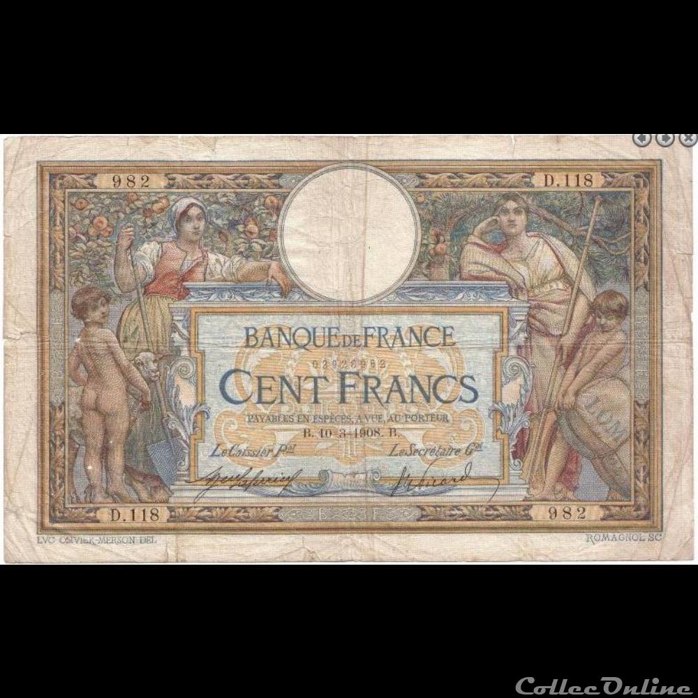 10-03-1908 -- D.118 982 billet france banque de xxe 10 03 1908 d 118 982