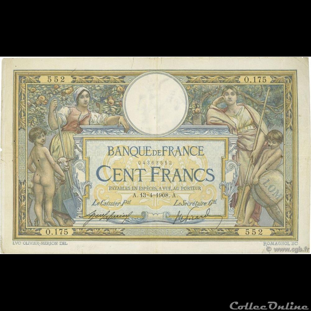 13-04-1908 -- O.175 552 billet france banque de xxe 13 04 1908 o 175 552