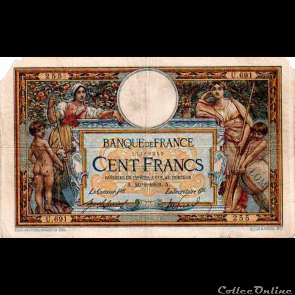 20-02-1909 -- U.691 255 billet france banque de xxe 20 02 1909 u 691 255
