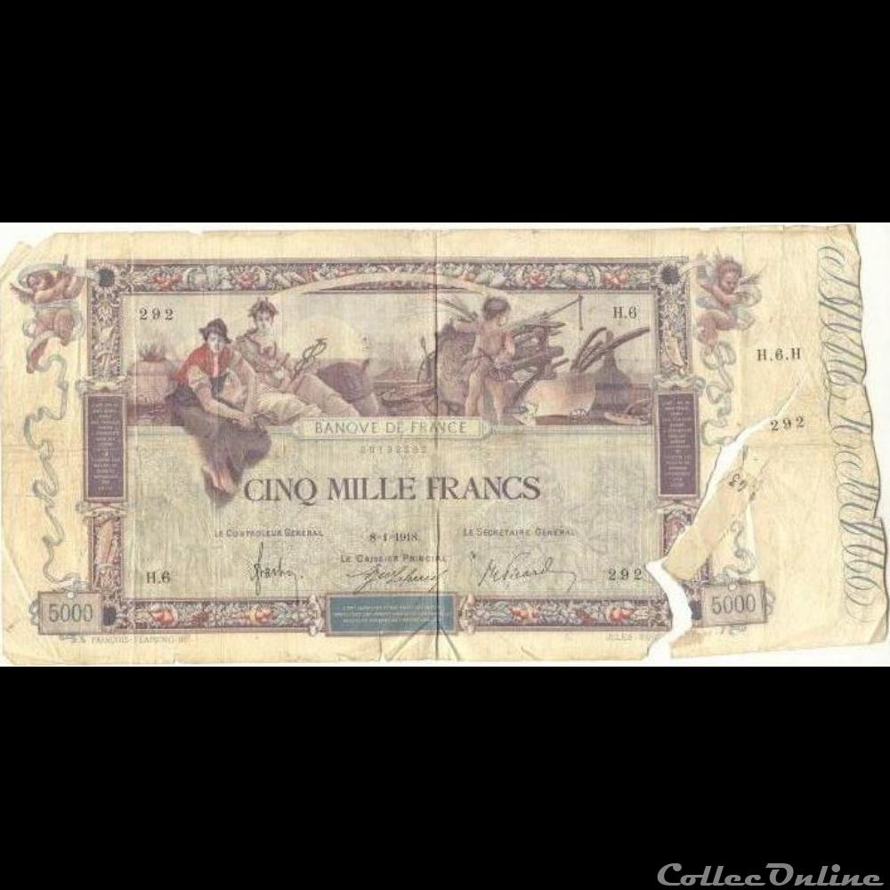 08-01-1918 -- H.6 292 billet france banque de xxe 08 01 1918 h 6 292