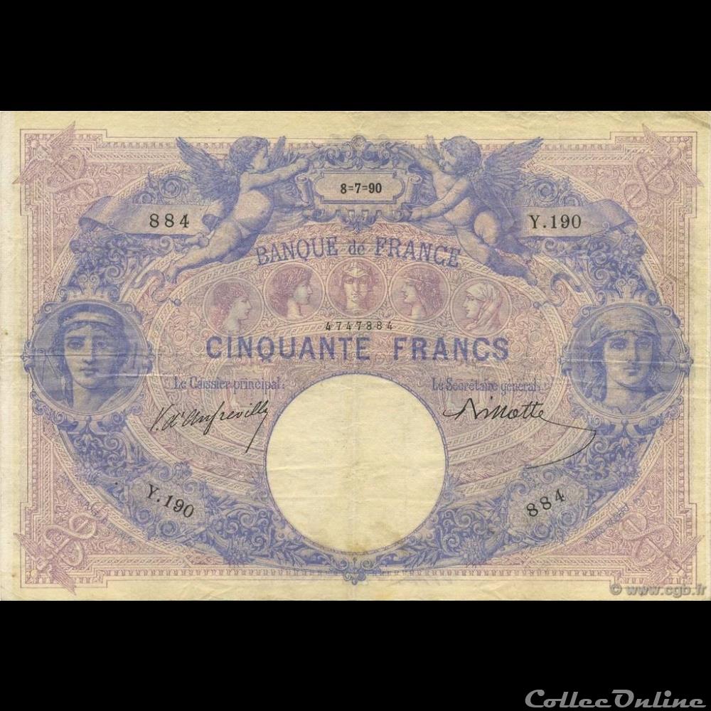 08-07-1890 -- Y.190 884 billet france banque de xxe 08 07 1890 y 190 884