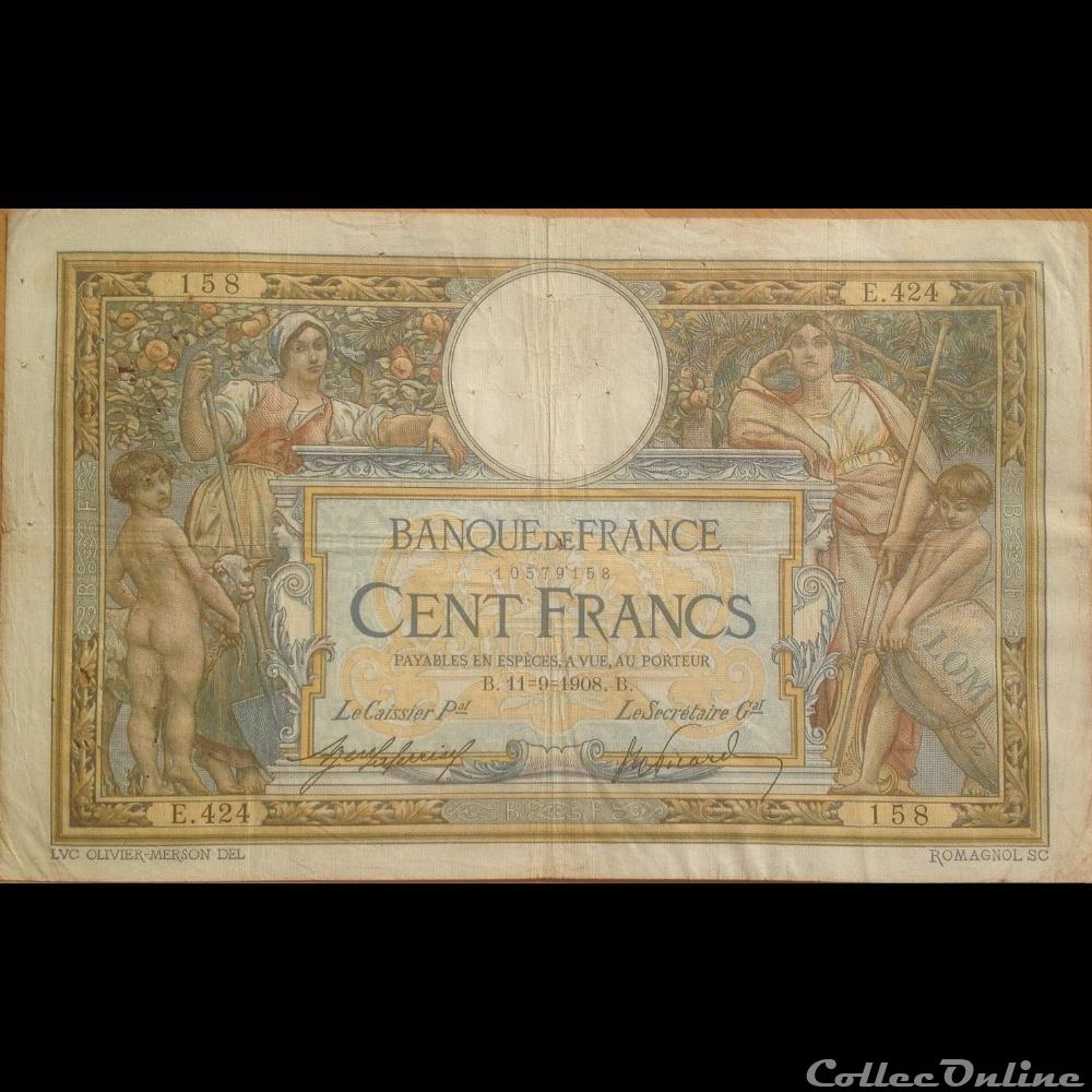 11-09-1908 -- E.424 158 billet france banque de xxe 11 09 1908 e 424 158
