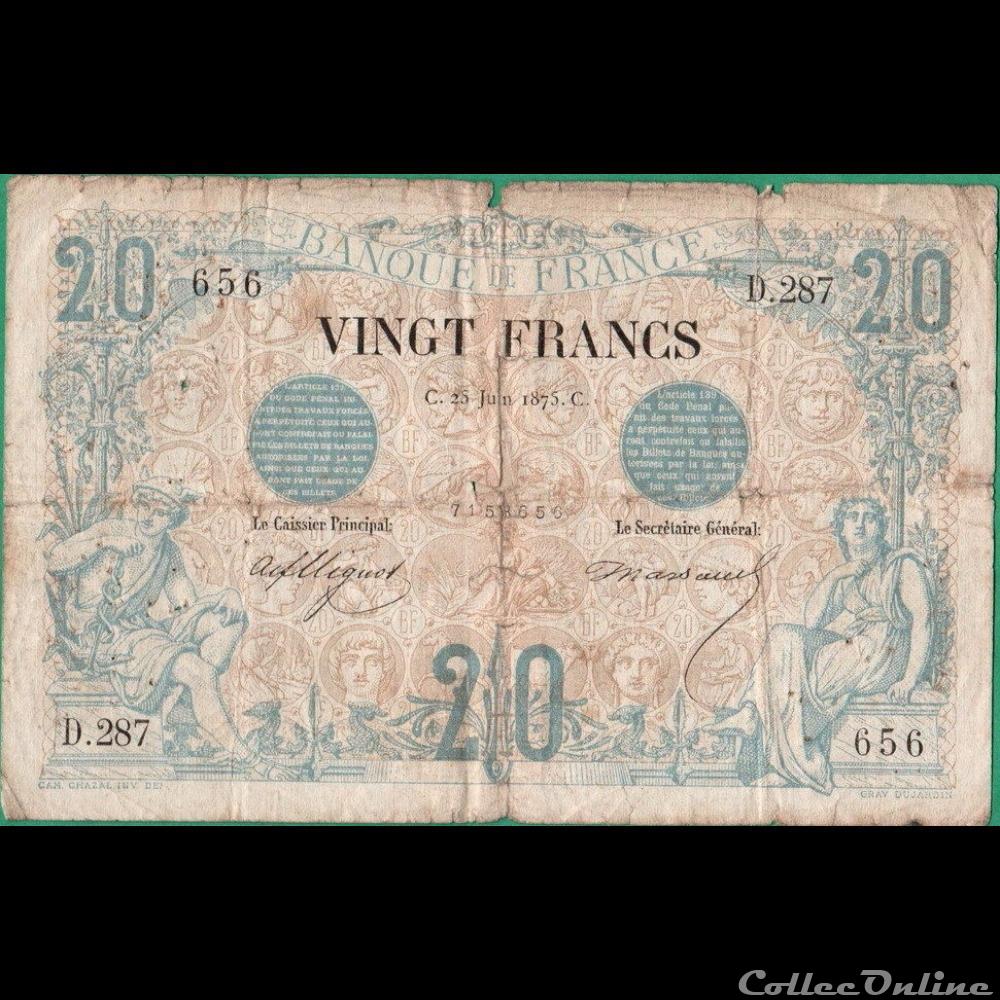 billet france banque de xxe 25 06 1875 d 287 656