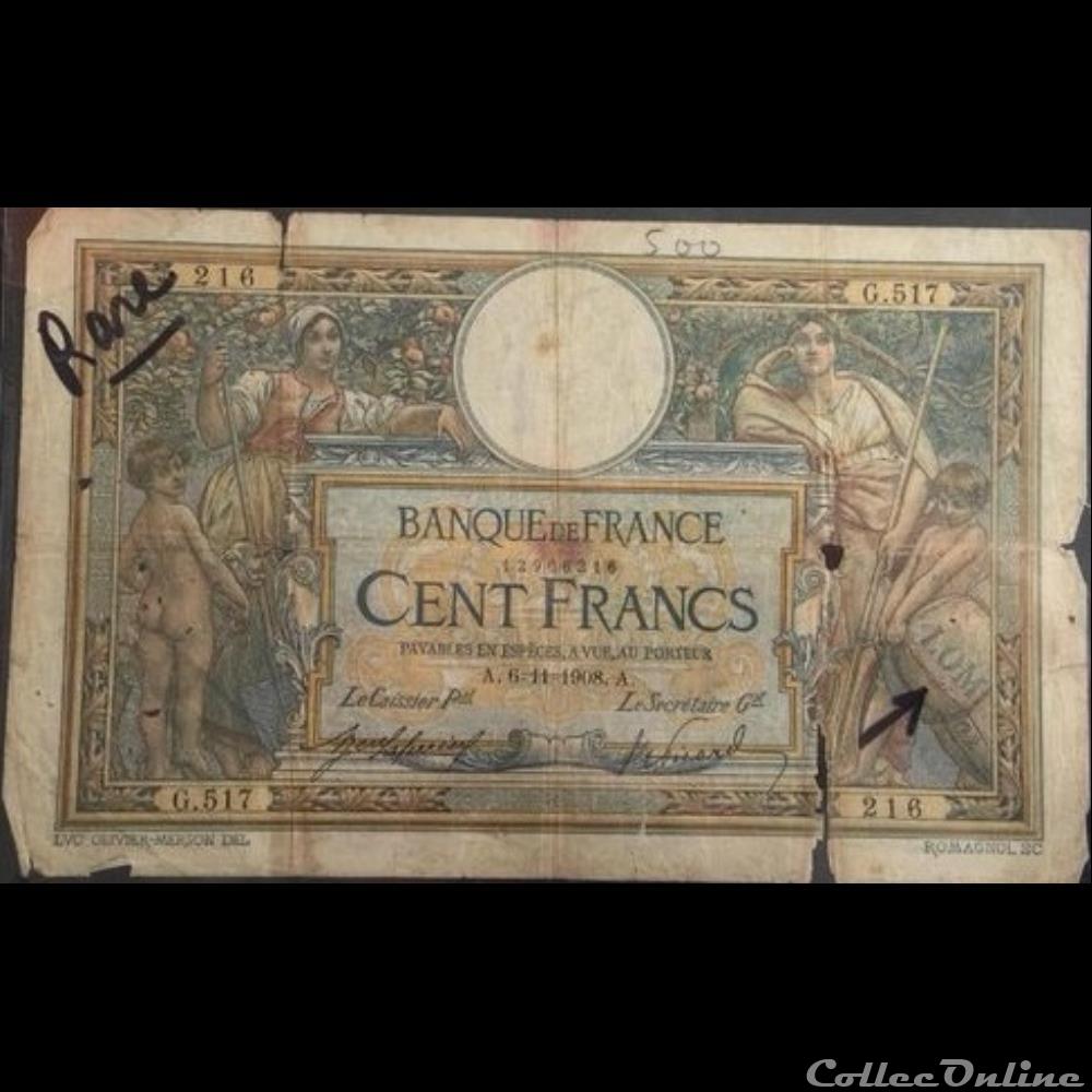 06-11-1908 -- G.517 216 billet france banque de xxe 06 11 1908 g 517 216