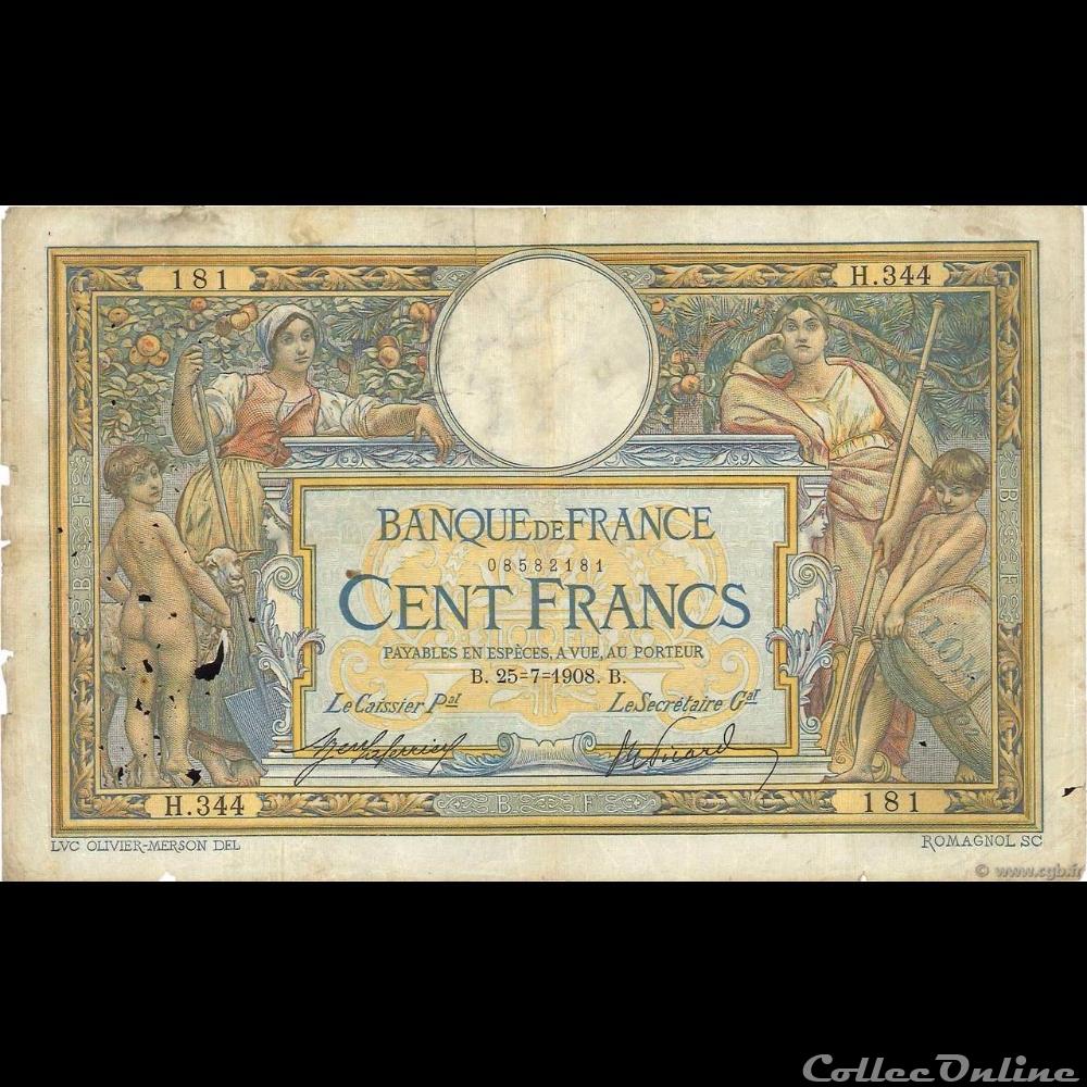25-07-1908 -- H.344 181 billet france banque de xxe 25 07 1908 h 344 181
