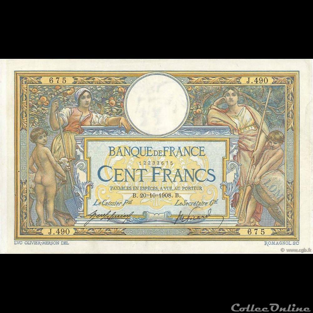 billet france banque de xxe 20 10 1908 j 490 675