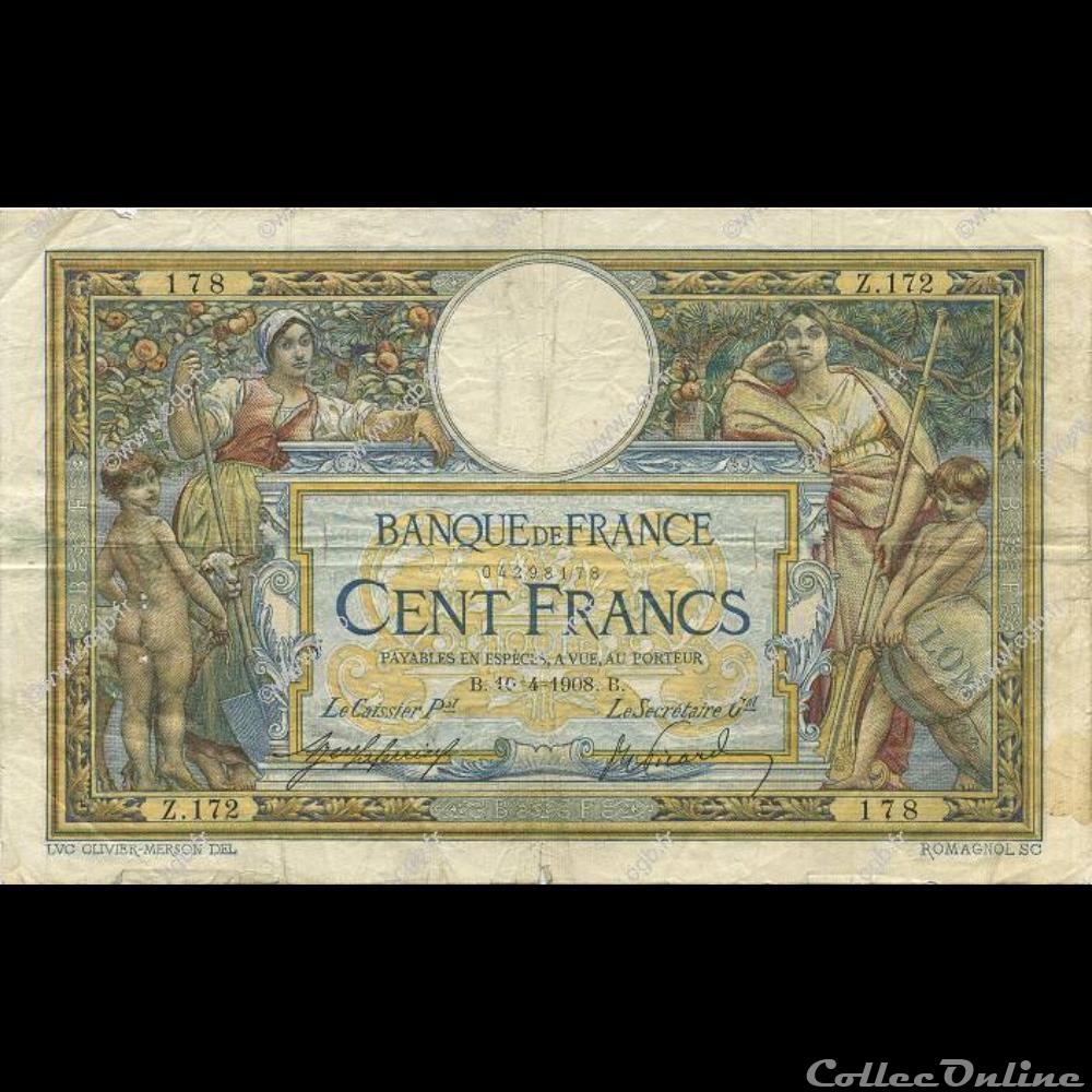 10-04-1908 -- Z.172 178 billet france banque de xxe 10 04 1908 z 172 178