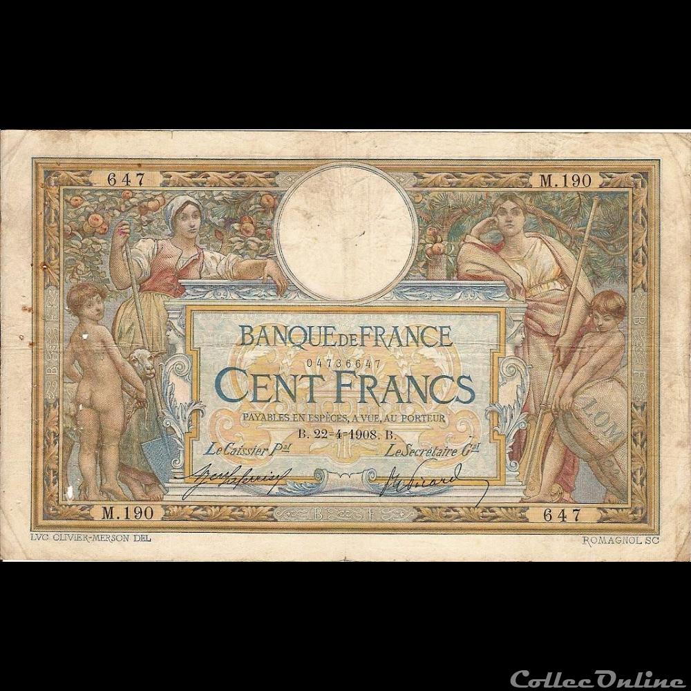 22-04-1908 -- M.190 647 billet france banque de xxe 22 04 1908 m 190 647