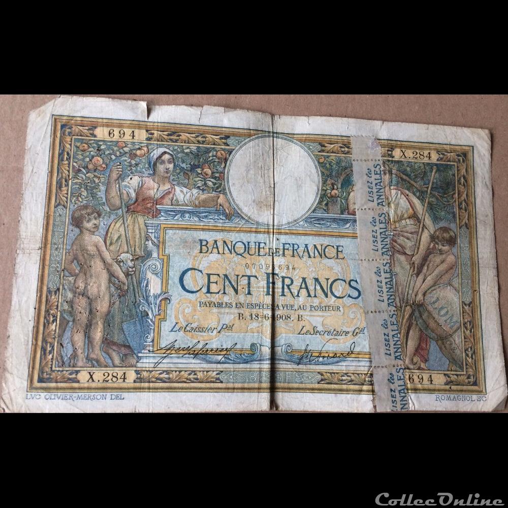 18-06-1908 -- X.284 694 billet france banque de xxe 18 06 1908 x 284 694