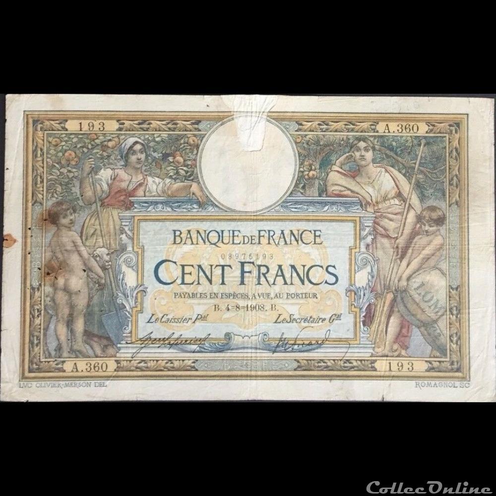 04-08-1908 -- A.360 193 billet france banque de xxe 04 08 1908 a 360 193