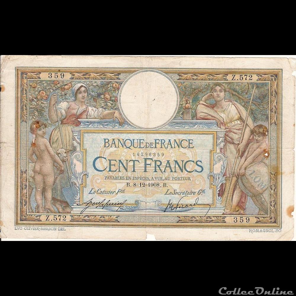 08-12-1908 -- Z.572 359 billet france banque de xxe 08 12 1908 z 572 359