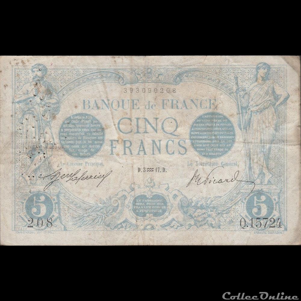 03-01-1917 -- Q.15724 208 billet france banque de xxe 03 01 1917 q 15724 208