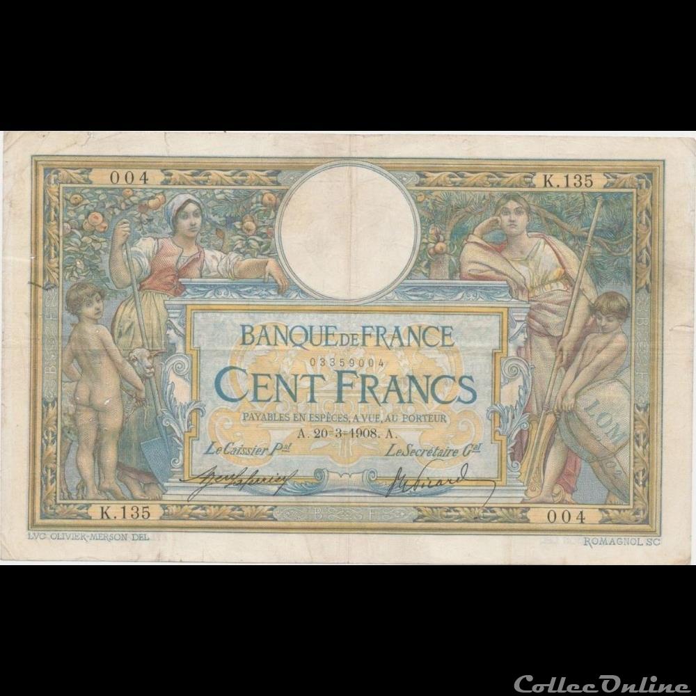 20-03-1908 -- K.135 004 billet france banque de xxe 20 03 1908 k 135 004
