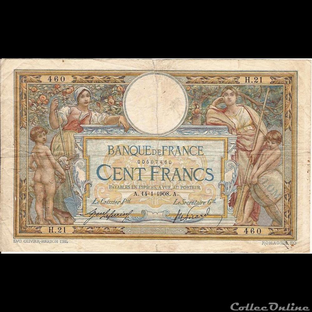 14-01-1908 -- H.21 460 billet france banque de xxe 14 01 1908 h 21 460