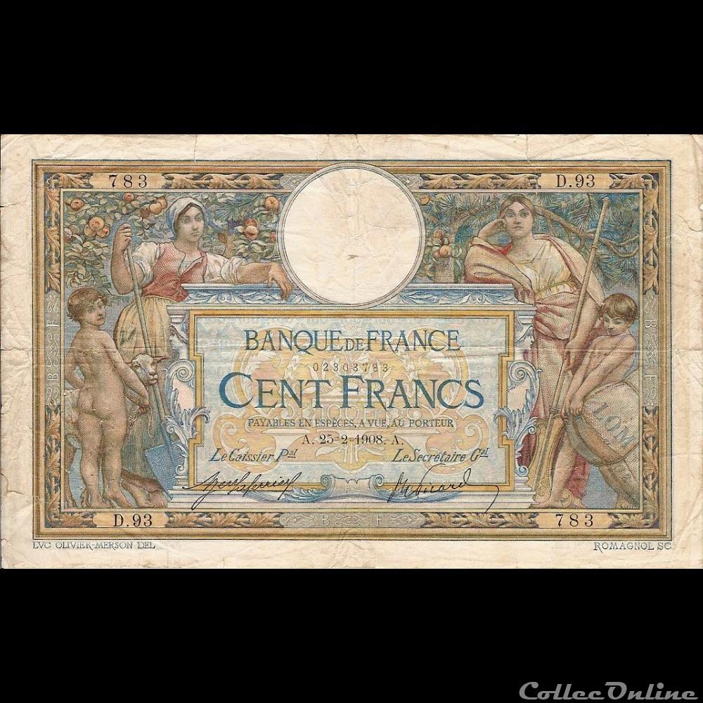 25-02-1908 -- D.93 783 billet france banque de xxe 25 02 1908 d 93 783