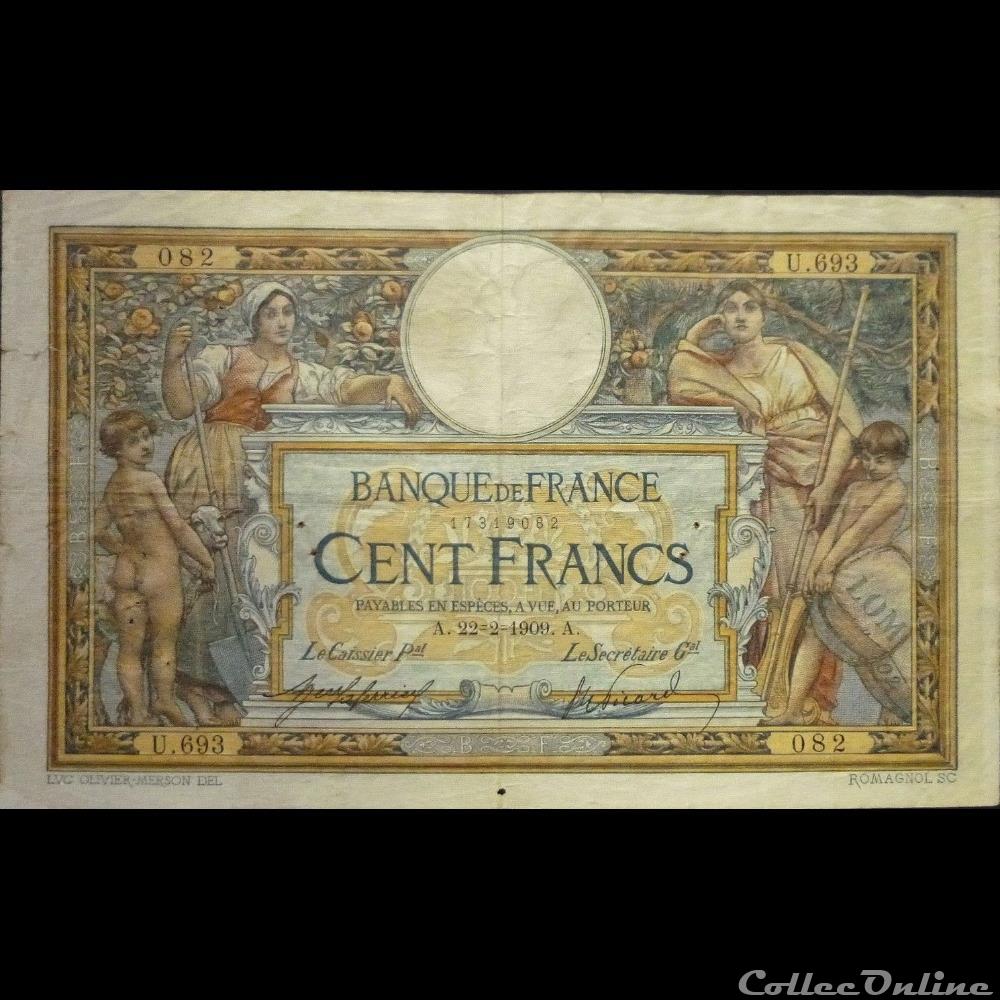 22-02-1909 -- U.693 082 billet france banque de xxe 22 02 1909 u 693 082