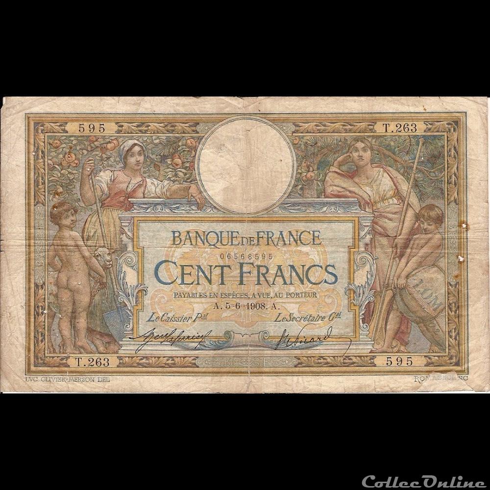 05-06-1908 -- T.263 595 billet france banque de xxe 05 06 1908 t 263 595