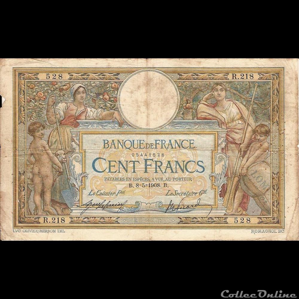 billet france banque de xxe 08 05 1908 r 218 528