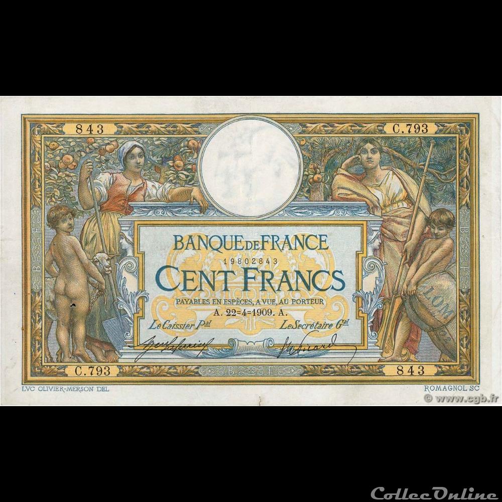 22-04-1909 -- C.793 843 billet france banque de xxe 22 04 1909 c 793 843