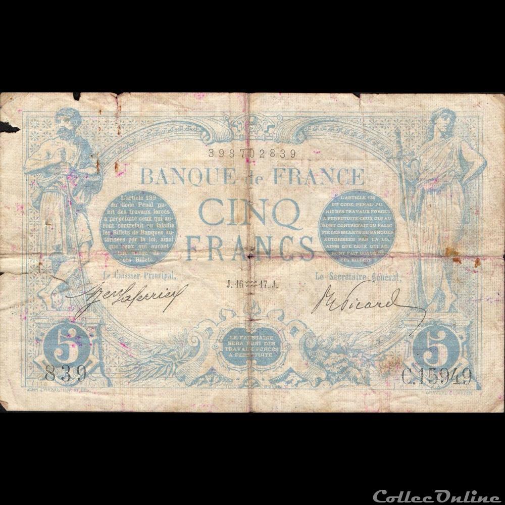 16-01-1917 -- C.15949 839 billet france banque de xxe 16 01 1917 c 15949 839
