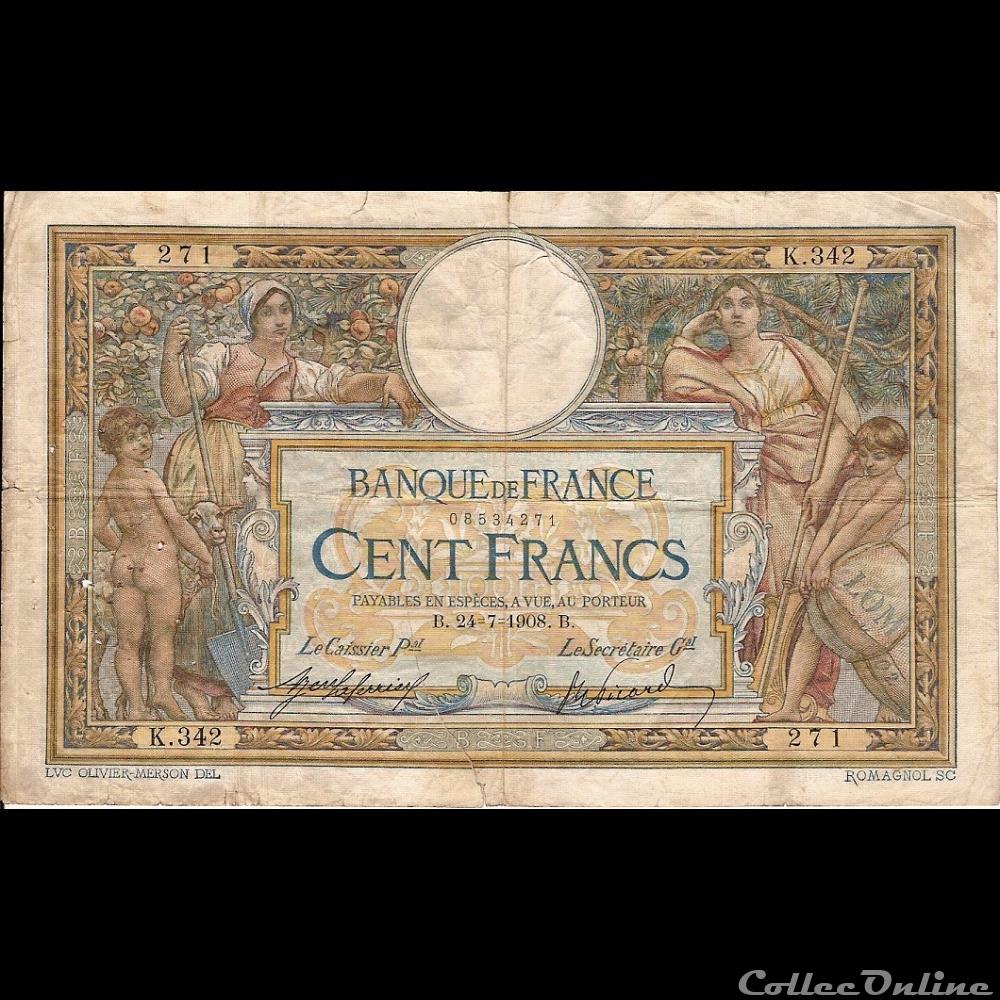 24-07-1908 -- K.342 271 billet france banque de xxe 24 07 1908 k 342 271