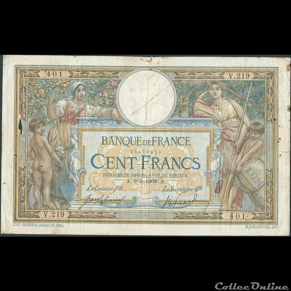 09-05-1908 -- V.219 401 billet france banque de xxe 09 05 1908 v 219 401