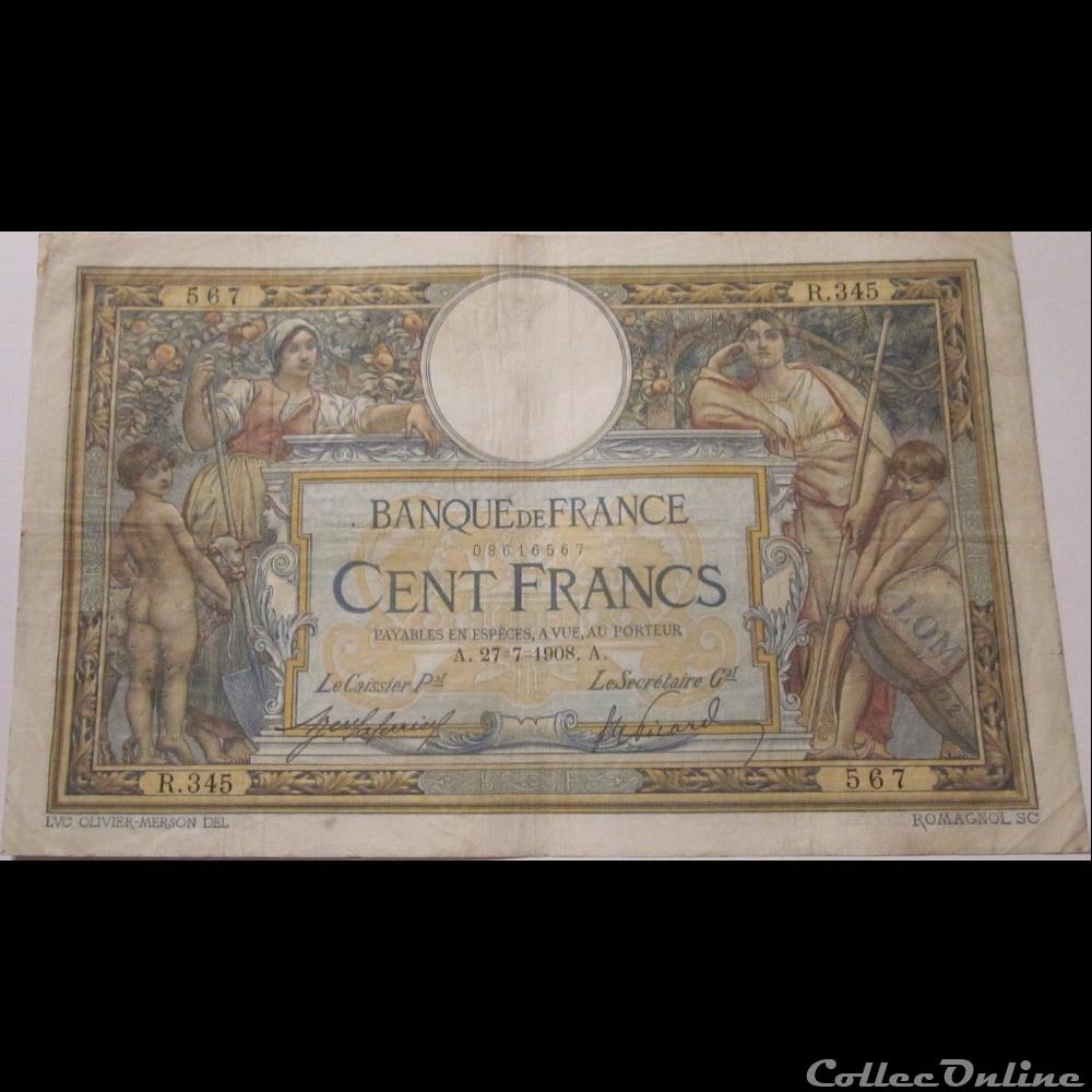 27-07-1908 -- R.345 567 billet france banque de xxe 27 07 1908 r 345 567