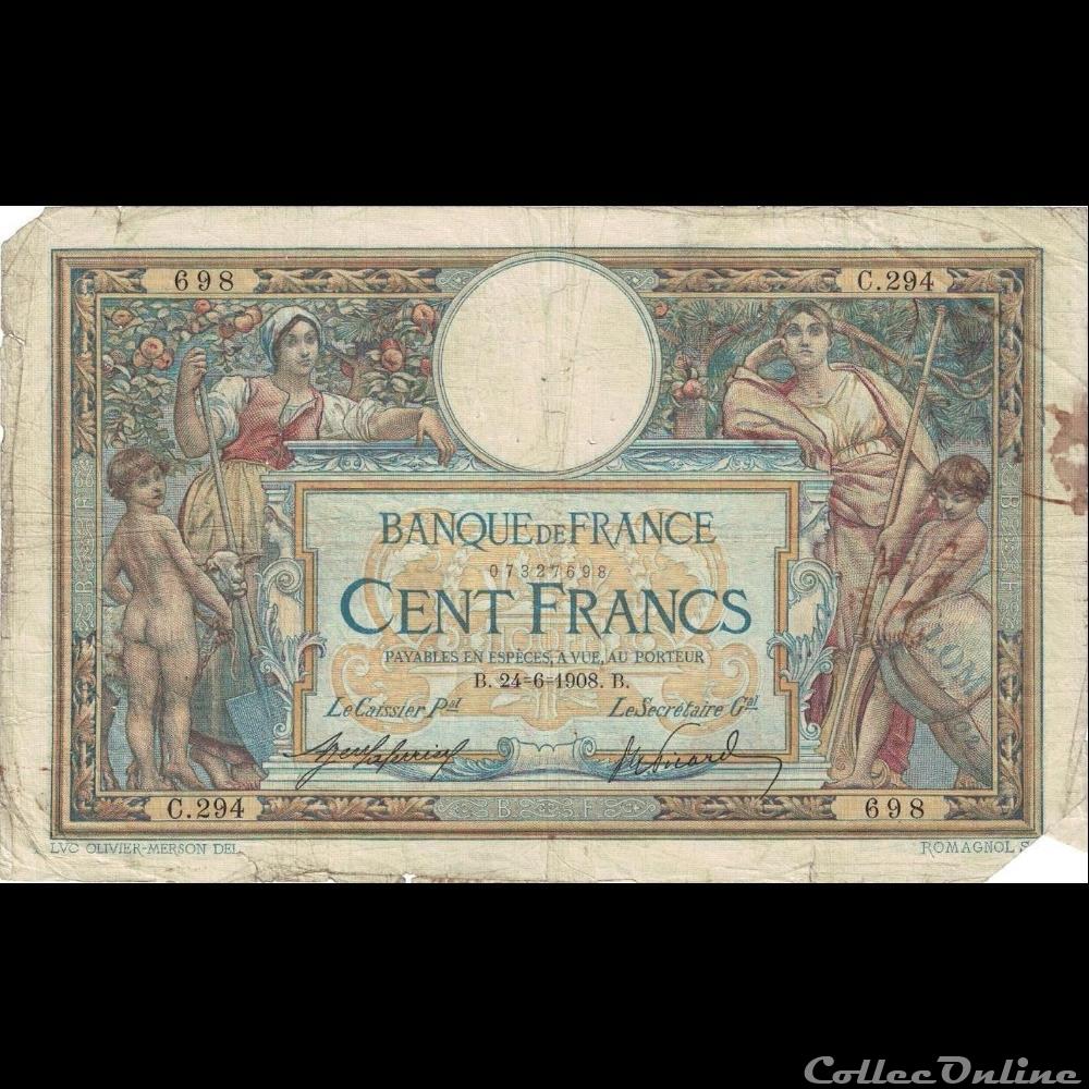 24-06-1908 -- C.294 698 billet france banque de xxe 24 06 1908 c 294 698