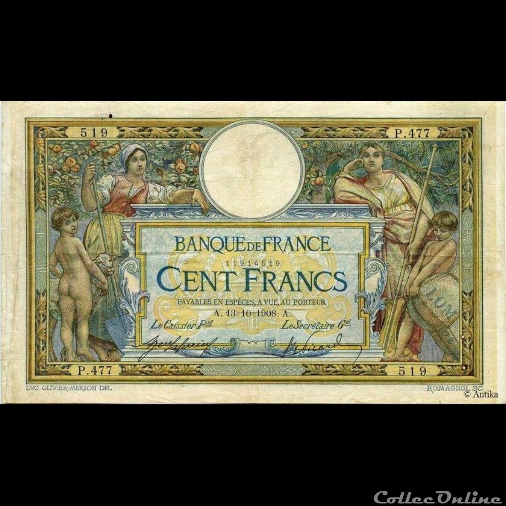 13-10-1908 -- P.477 519 billet france banque de xxe 13 10 1908 p 477 519