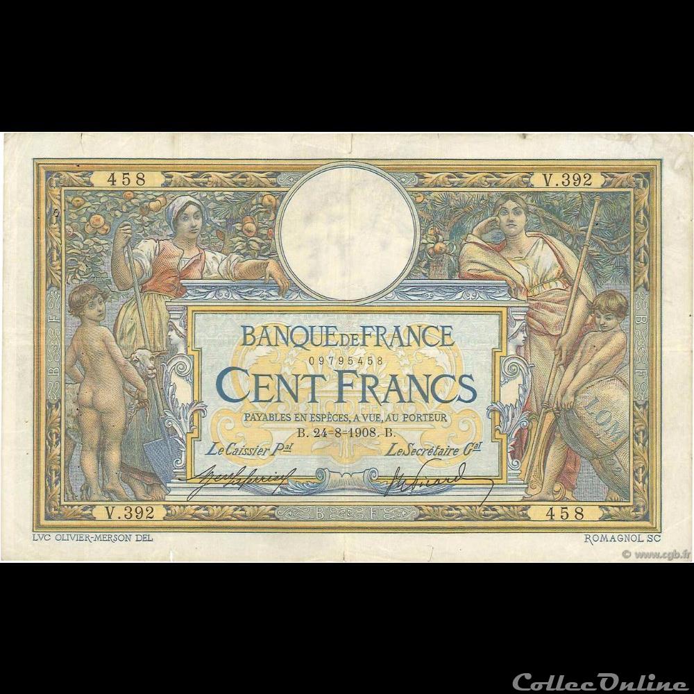 24-08-1908 -- V.392 458 billet france banque de xxe 24 08 1908 v 392 458