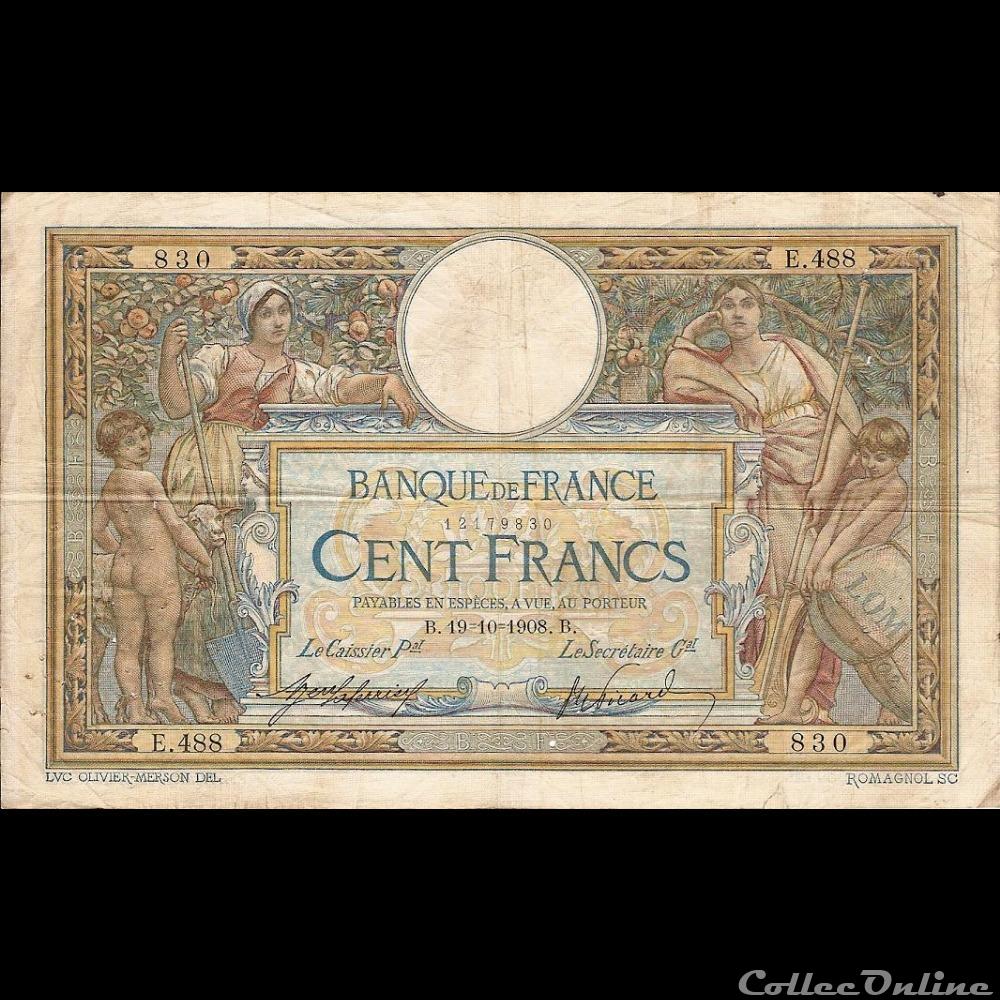 billet france banque de xxe 19 10 1908 e 488 830