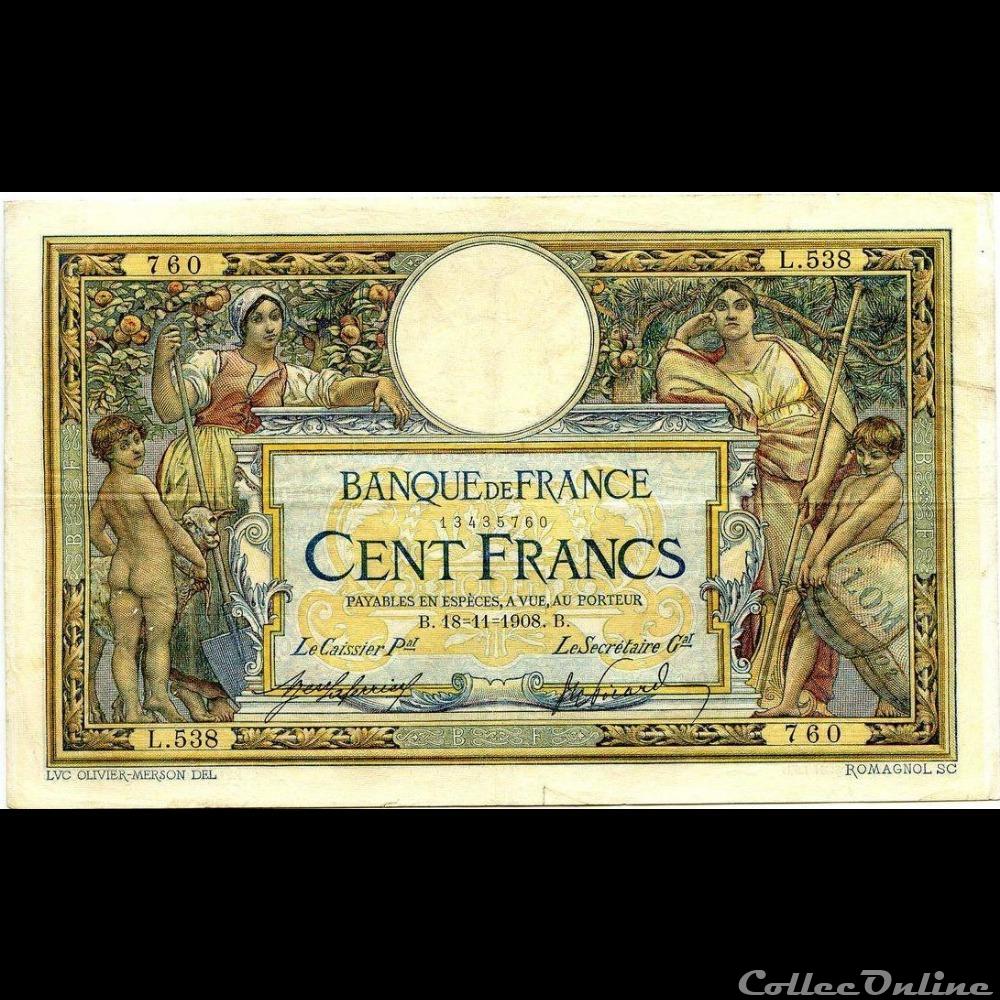 18-11-1908 -- L.538 760 billet france banque de xxe 18 11 1908 l 538 760