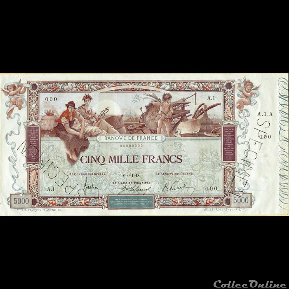 00-00-1918 -- A.1 000 - Spécimen -4 billet france banque de xxe 00 00 1918 a 1 000 specimen 4