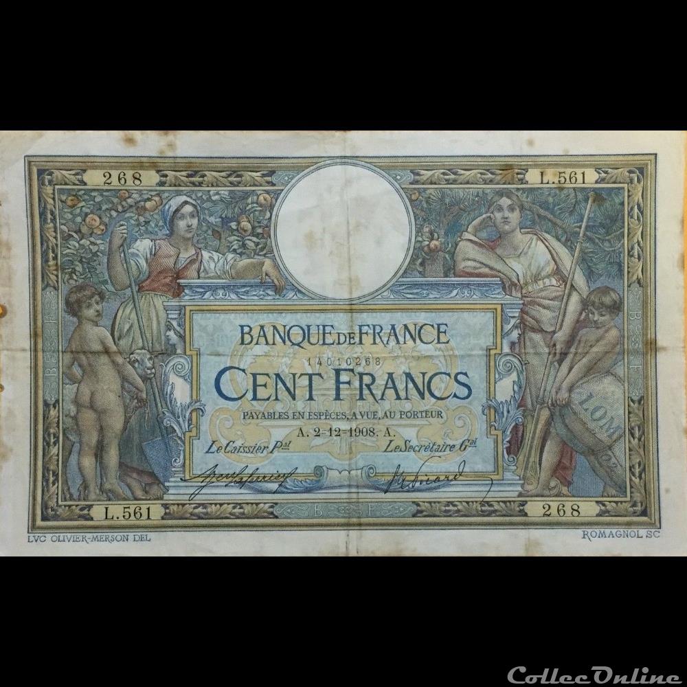 02-12-1908 -- L.561 268 billet france banque de xxe 02 12 1908 l 561 268