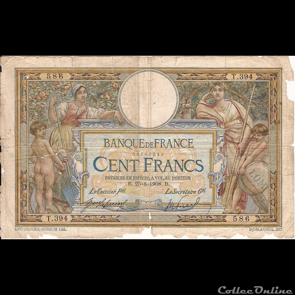 25-08-1908 -- T.394 586 billet france banque de xxe 25 08 1908 t 394 586