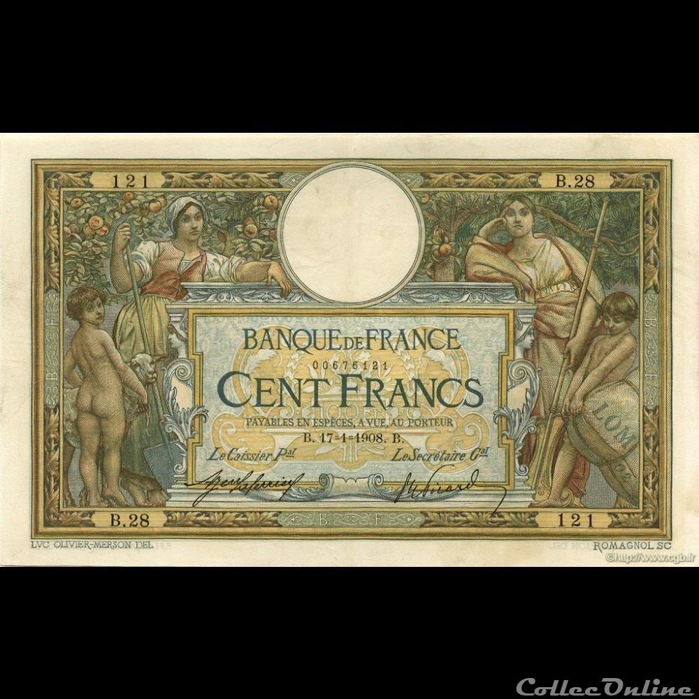 17-01-1908 -- B.28 121 billet france banque de xxe 17 01 1908 b 28 121