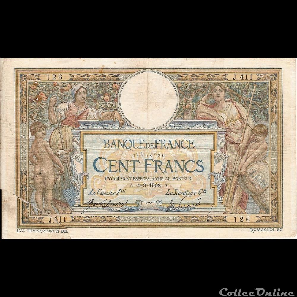 04-09-1908 -- J.411 126 billet france banque de xxe 04 09 1908 j 411 126