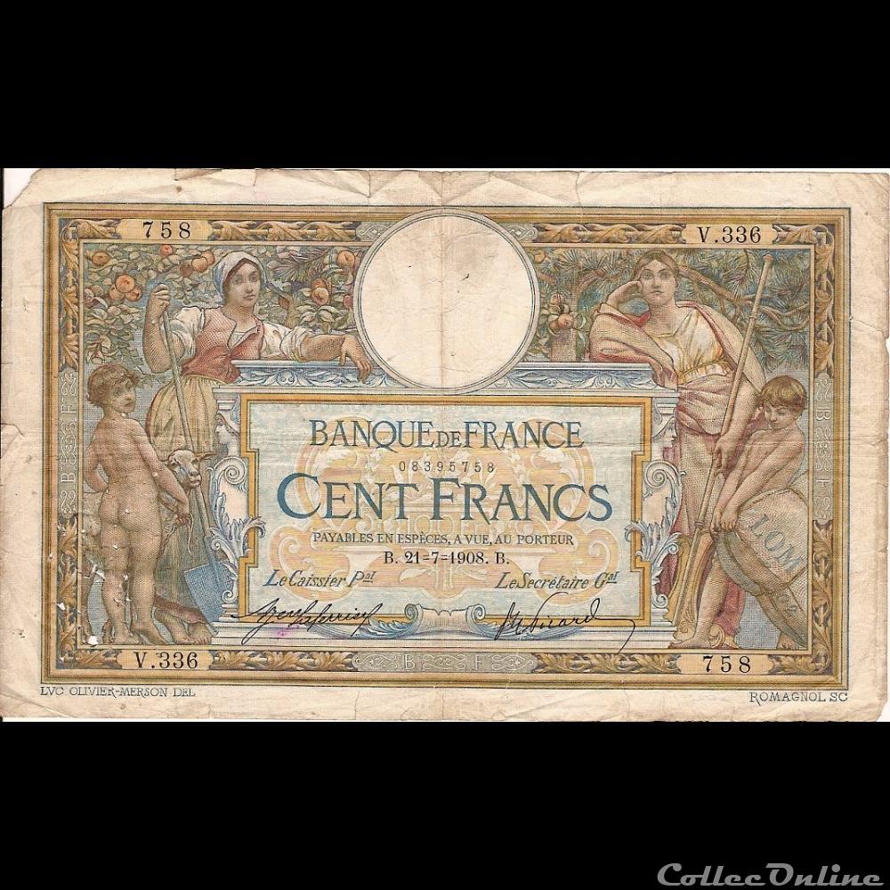 21-07-1908 -- V.336 758 billet france banque de xxe 21 07 1908 v 336 758