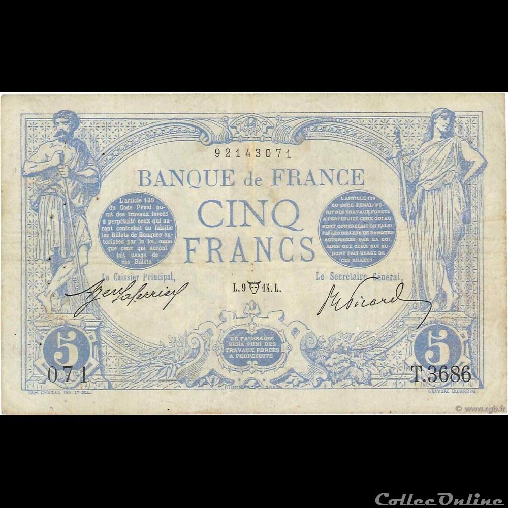 09-04-1914 -- T.3686 071 billet france banque de xxe 09 04 1914 t 3686 071
