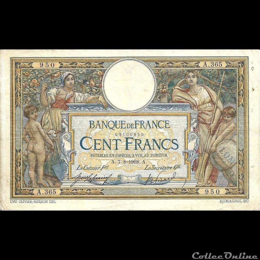 07-08-1908 -- A.365 950 billet france banque de xxe 07 08 1908 a 365 950