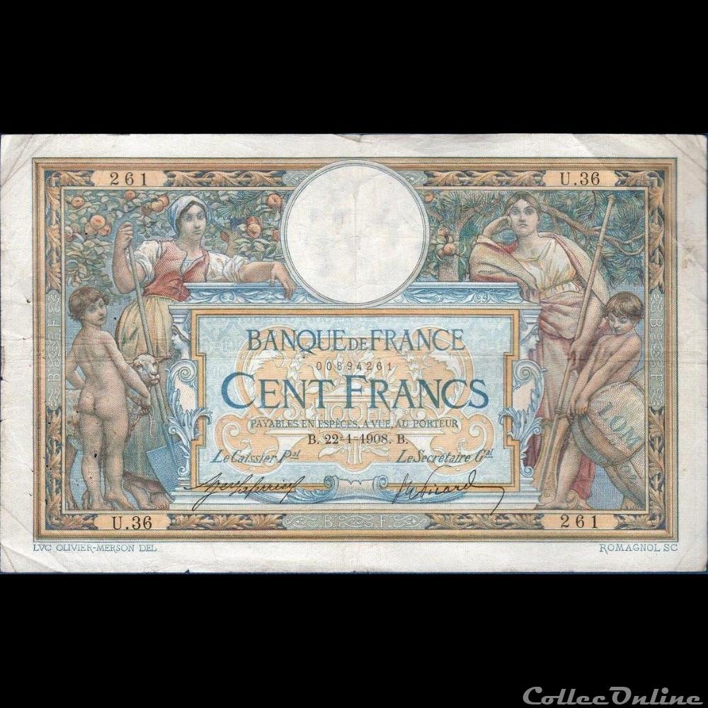 billet france banque de xxe 22 01 1908 u 36 261