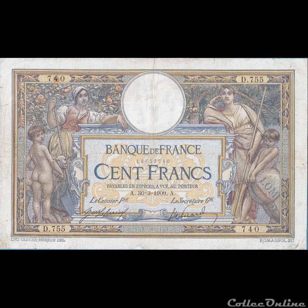 30-03-1909 -- D.755 740 billet france banque de xxe 30 03 1909 d 755 740