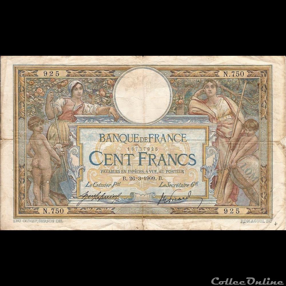 26-03-1909 -- N.750 925 billet france banque de xxe 26 03 1909 n 750 925