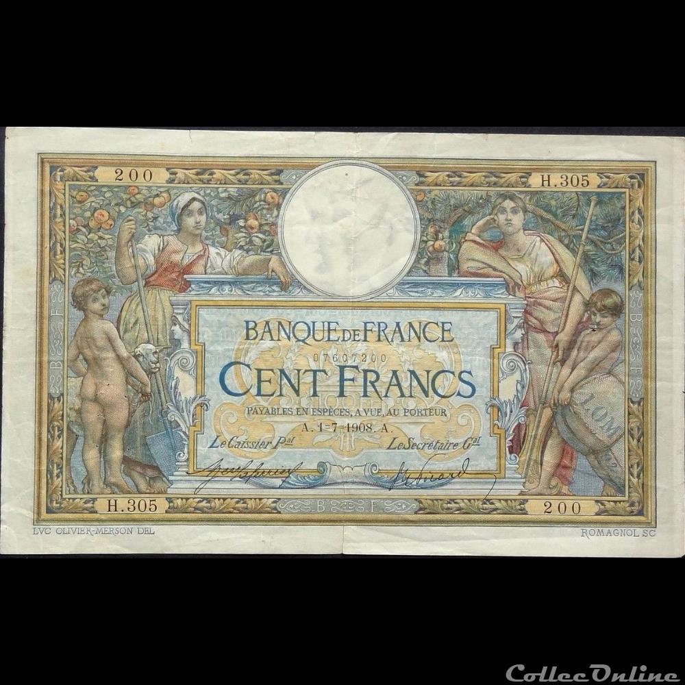 02-07-1908 -- H.307 935 billet france banque de xxe 02 07 1908 h 307 935