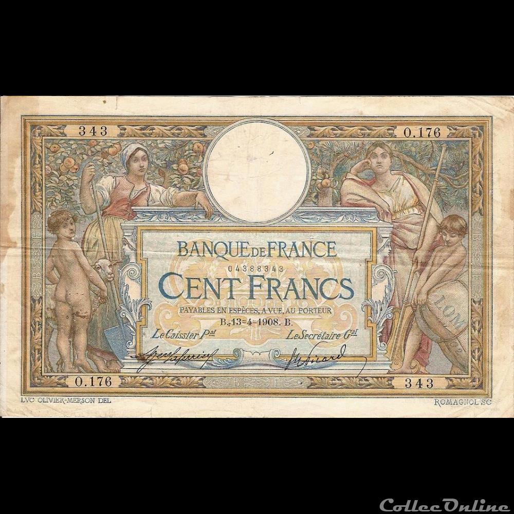 13-04-1908 -- O.176 343 billet france banque de xxe 13 04 1908 o 176 343