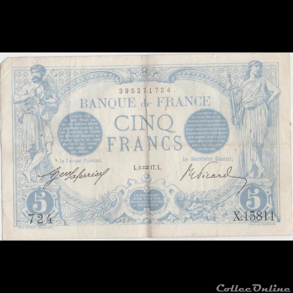 08-01-1917 -- X.15811 724 billet france banque de xxe 08 01 1917 x 15811 724