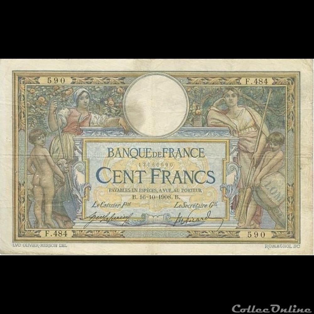 billet france banque de xxe 16 10 1908 f 484 590