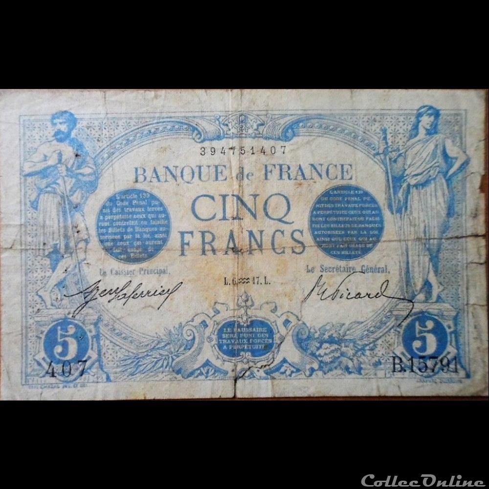 06-01-1917 -- B.15791 407 billet france banque de xxe 06 01 1917 b 15791 407
