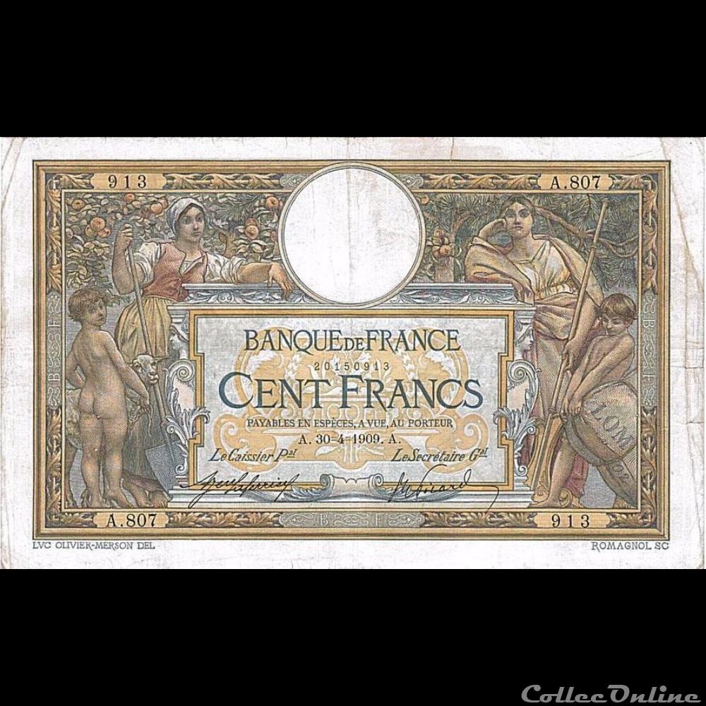 30-04-1909 -- A.807 913 billet france banque de xxe 30 04 1909 a 807 913